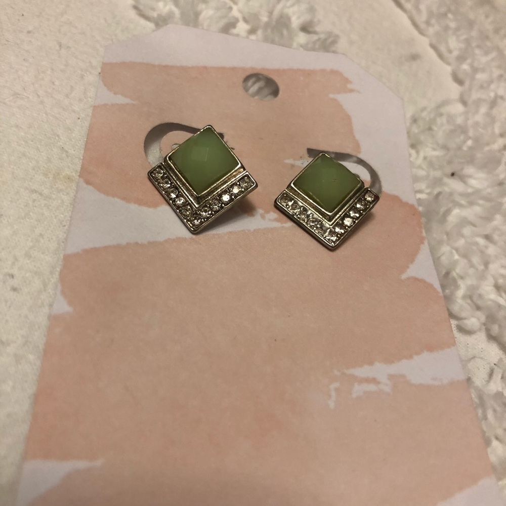 Green Vintage Deco Stud Earrings